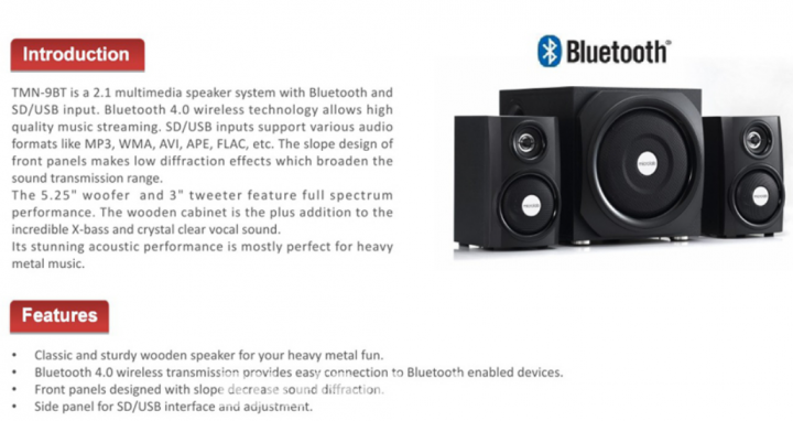 Microlab Genuine TMN-9BT 2.1 Bluetooth Speaker